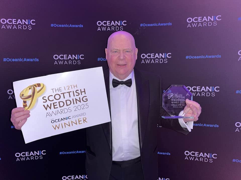 Duncan Fleming with his Scottish Wedding Awards 2025 trophy